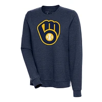 Women's Antigua Heather Navy Milwaukee Brewers Action Crewneck Pullover Sweatshirt