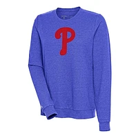 Women's Antigua Heather Royal Philadelphia Phillies Action Crewneck Pullover Sweatshirt