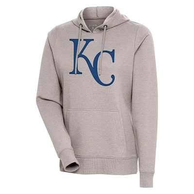 Women's Antigua Oatmeal Kansas City Royals Action Pullover Hoodie