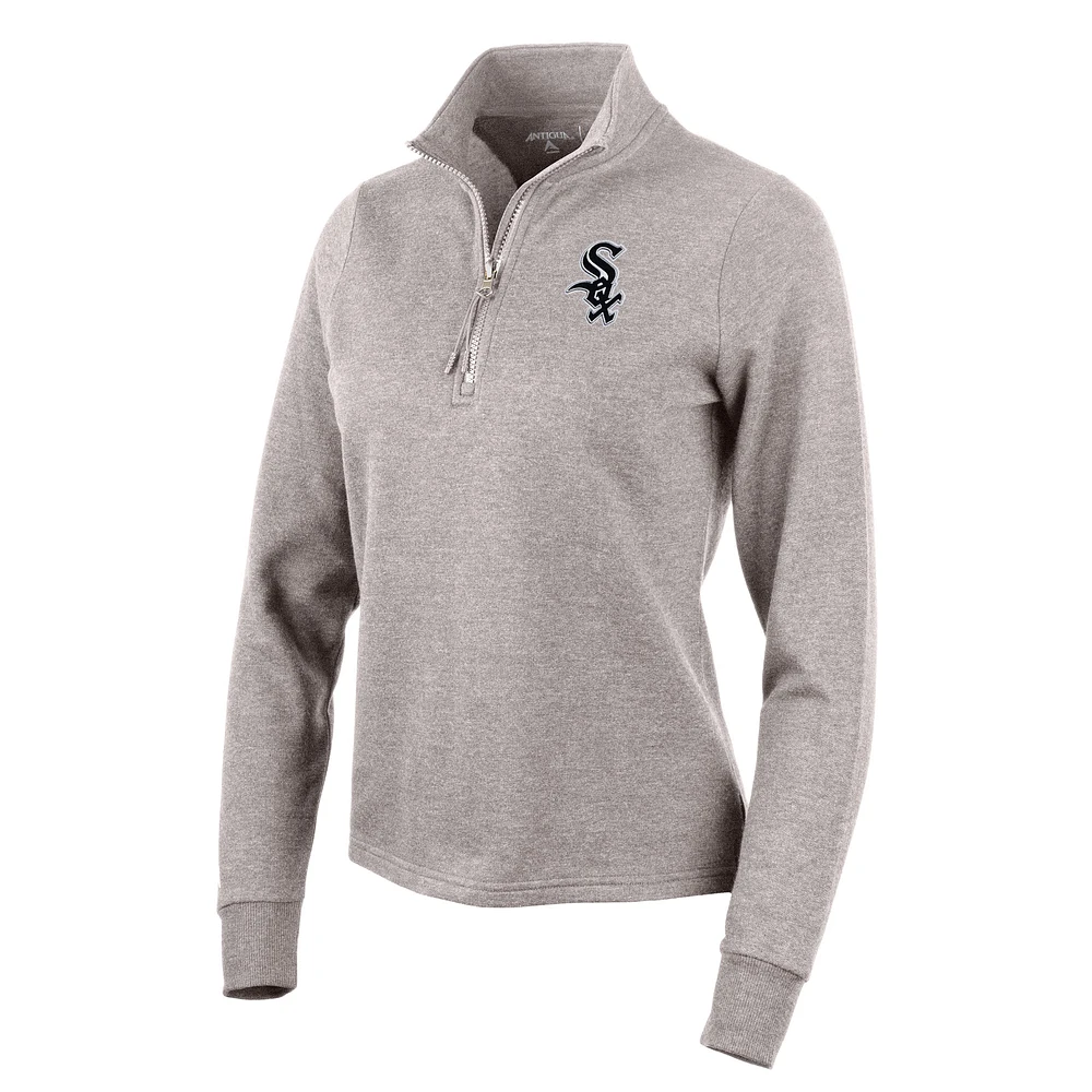 Women's Antigua Oatmeal Chicago White Sox Action Quarter-Zip Pullover Sweatshirt