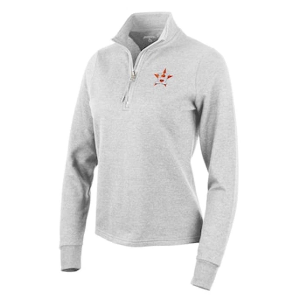 Women's Antigua Heather Gray Houston Astros Action Quarter-Zip Pullover Sweatshirt