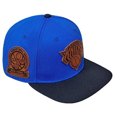 Men's Pro Standard  Blue New York Knicks Heritage Leather Patch Snapback Hat