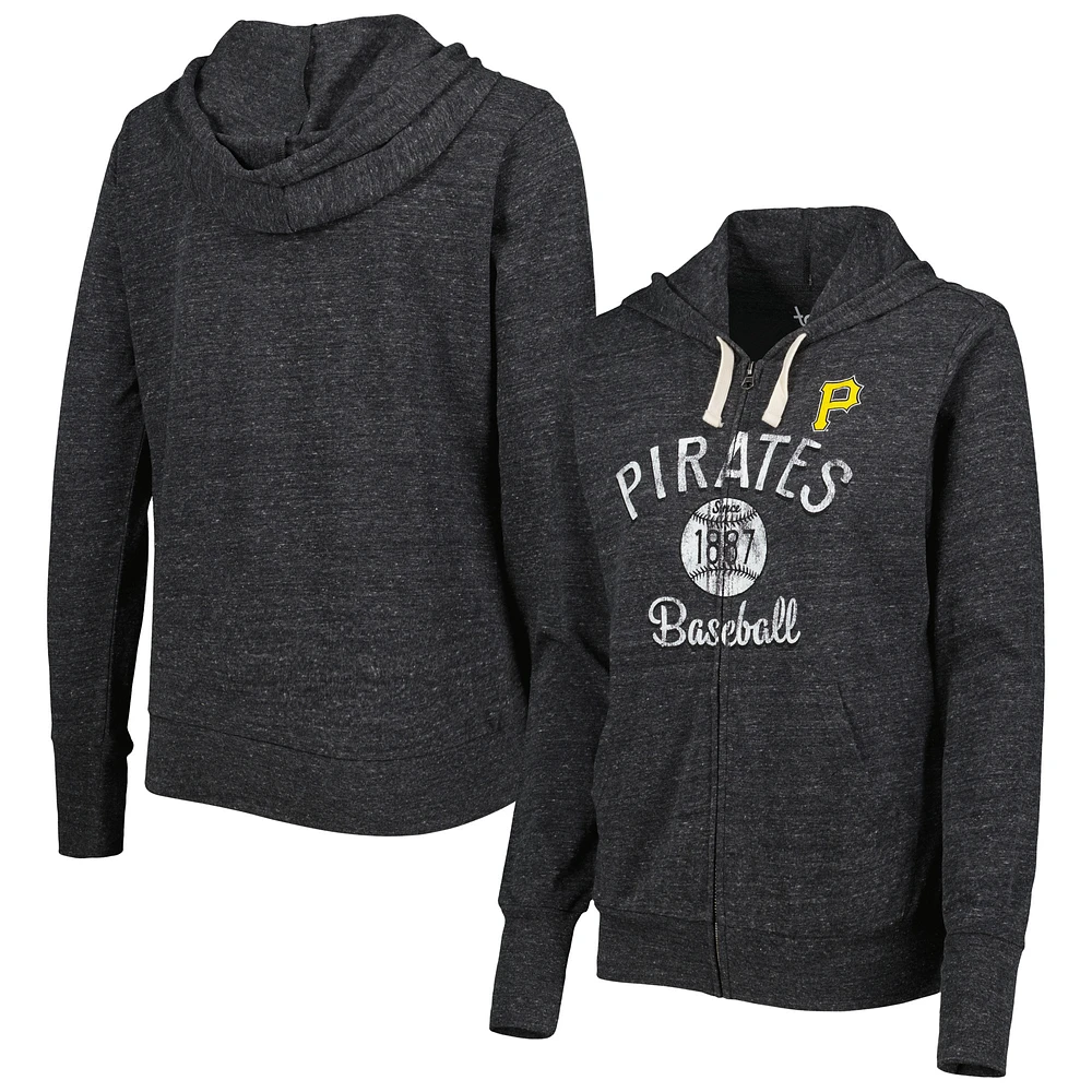 Women's Touch Black Pittsburgh Pirates Training Camp Tri-Blend Lightweight Full-Zip Hoodie