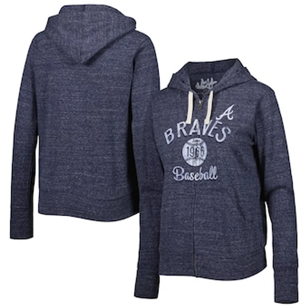 Women's Touch Navy Atlanta Braves Training Camp Tri-Blend Lightweight Full-Zip Hoodie