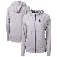 Women's Cutter & Buck Gray New England Patriots Throwback Logo Adapt Eco Knit Hybrid Recycled Full-Zip Hoodie