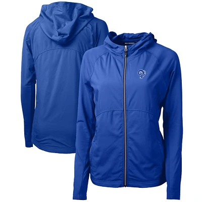 Women's Cutter & Buck Royal Los Angeles Rams Throwback Logo Adapt Eco Knit Hybrid Recycled Full-Zip Hoodie