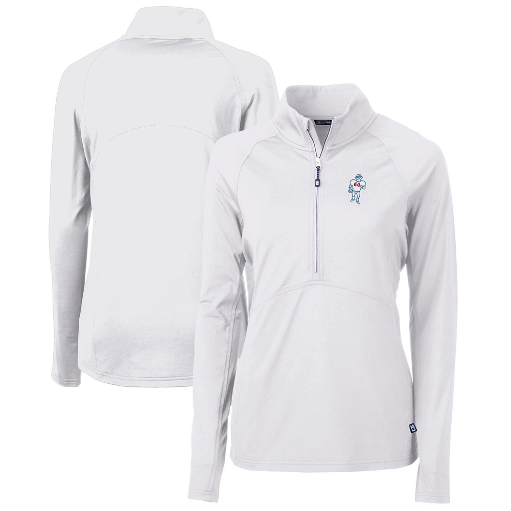 Women's Cutter & Buck White Houston Oilers Throwback Logo Adapt Eco Knit Stretch Recycled Half-Zip Pullover Top