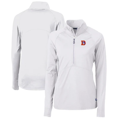 Women's Cutter & Buck White Denver Broncos Throwback Logo Adapt Eco Knit Stretch Recycled Half-Zip Pullover Top