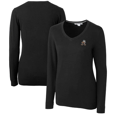Women's Cutter & Buck Black Cleveland Browns Throwback Logo Lakemont Tri-Blend V-Neck Sweater