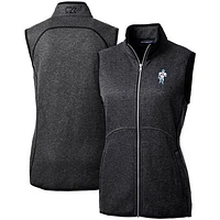 Women's Cutter & Buck Heather Charcoal Houston Oilers Throwback Logo Mainsail Basic Sweater Knit Fleece Full-Zip Vest
