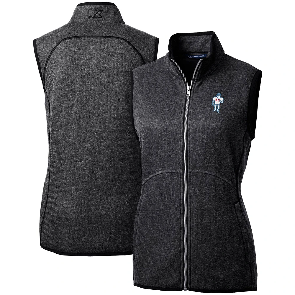Women's Cutter & Buck Heather Charcoal Houston Oilers Throwback Logo Mainsail Basic Sweater Knit Fleece Full-Zip Vest