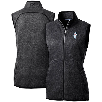 Women's Cutter & Buck Heather Charcoal Houston Oilers Throwback Logo Mainsail Basic Sweater Knit Fleece Full-Zip Vest