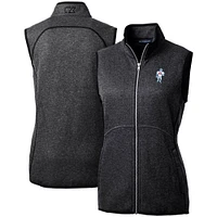 Women's Cutter & Buck Heather Charcoal Houston Oilers Throwback Logo Mainsail Basic Sweater Knit Fleece Full-Zip Vest