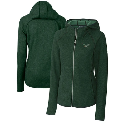 Women's Cutter & Buck Heather Green Philadelphia Eagles Throwback Logo Mainsail Full-Zip Jacket