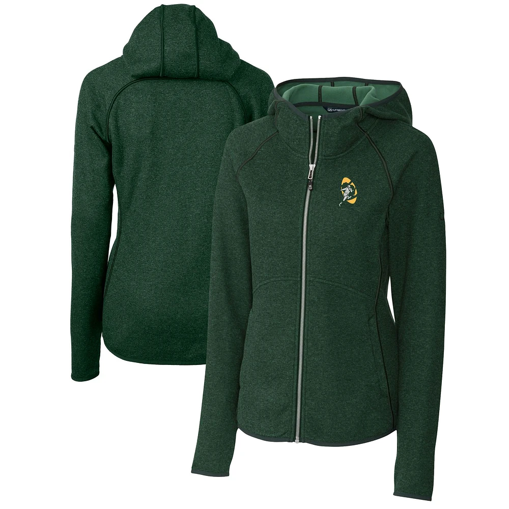 Women's Cutter & Buck Heather Green Green Bay Packers Throwback Logo Mainsail Full-Zip Jacket