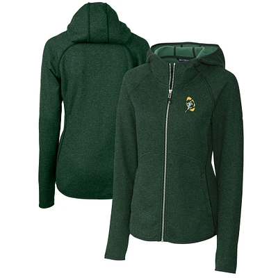 Women's Cutter & Buck Heather Green Green Bay Packers Throwback Logo Mainsail Full-Zip Jacket