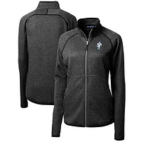 Women's Cutter & Buck Heather Charcoal Houston Oilers Throwback Logo Mainsail Sweater Knit Fleece Full-Zip Jacket