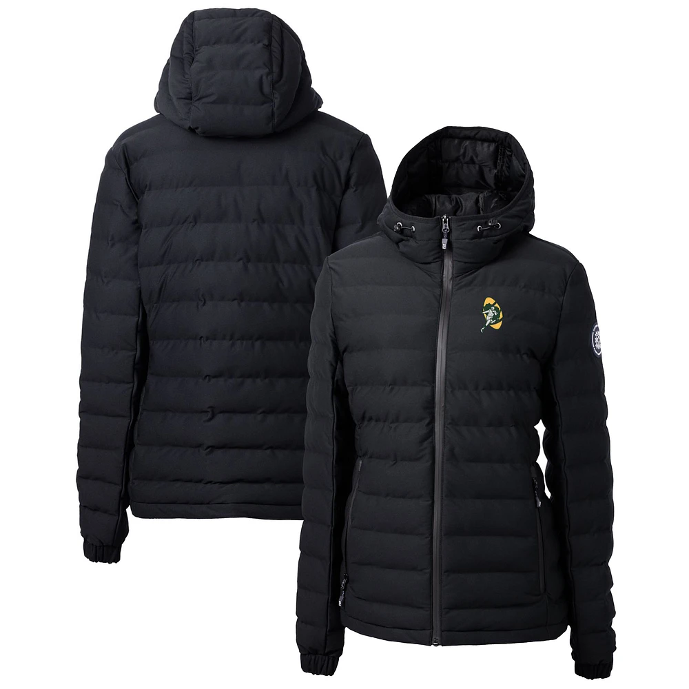 Women's Cutter & Buck Black Green Bay Packers Throwback Logo Mission Ridge Repreve Puffer Full-Zip Jacket