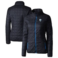 Women's Cutter & Buck Navy Los Angeles Chargers Throwback Logo Rainier PrimaLoft Eco Full-Zip Puffer Jacket