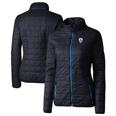 Women's Cutter & Buck Navy Los Angeles Chargers Throwback Logo Rainier PrimaLoft Eco Full-Zip Puffer Jacket