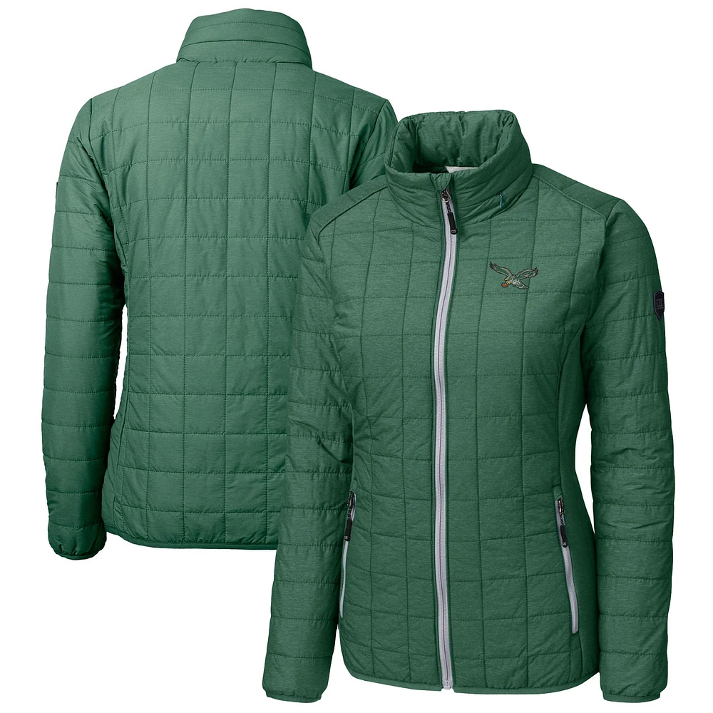 Women's Cutter & Buck Forest Green Philadelphia Eagles Throwback Logo Rainier PrimaLoft Eco Full-Zip Puffer Jacket