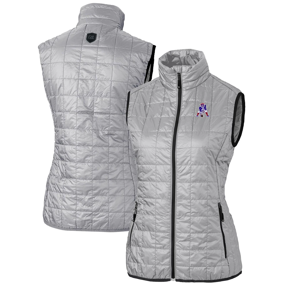 Women's Cutter & Buck Gray New England Patriots Throwback Logo Rainier PrimaLoft Eco Full-Zip Puffer Vest