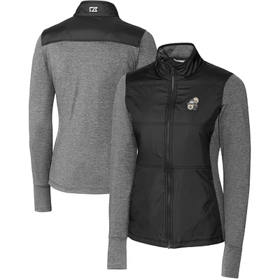 Women's Cutter & Buck Black New Orleans Saints Throwback Logo Stealth Hybrid Quilted Full-Zip Windbreaker Jacket