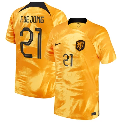 Men's Nike Frenkie de Jong Orange Netherlands National Team 2022/23 Home Breathe Stadium Replica Player Jersey