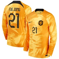 Men's Nike Frenkie de Jong Orange Netherlands National Team 2022/23 Home Breathe Stadium Replica Player Long Sleeve Jersey