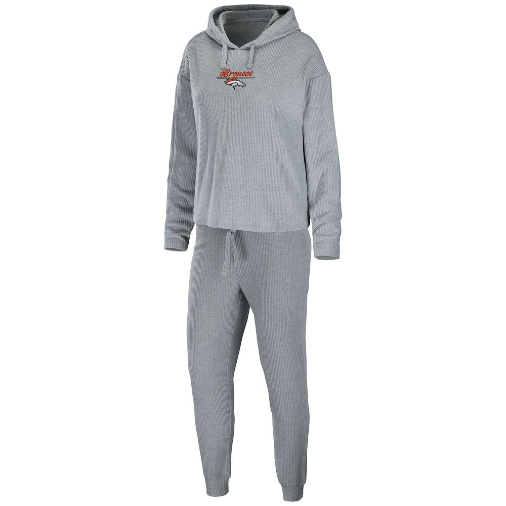 Women's WEAR by Erin Andrews Heathered Gray Denver Broncos Pullover Hoodie & Pants Lounge Set