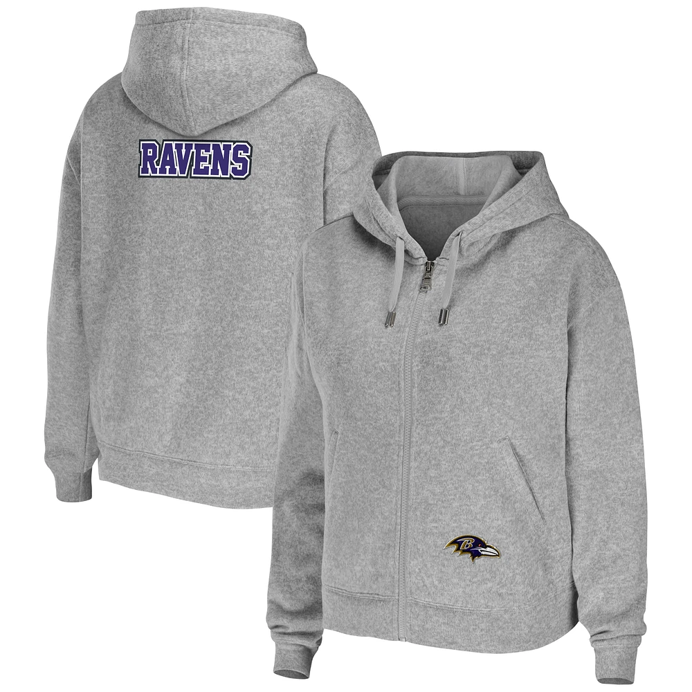 Women's WEAR by Erin Andrews Heathered Gray Baltimore Ravens Team Full-Zip Hoodie