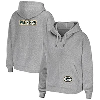 Women's WEAR by Erin Andrews Heathered Gray Green Bay Packers Team Full-Zip Hoodie