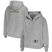 Women's WEAR by Erin Andrews Heathered Gray Green Bay Packers Team Full-Zip Hoodie