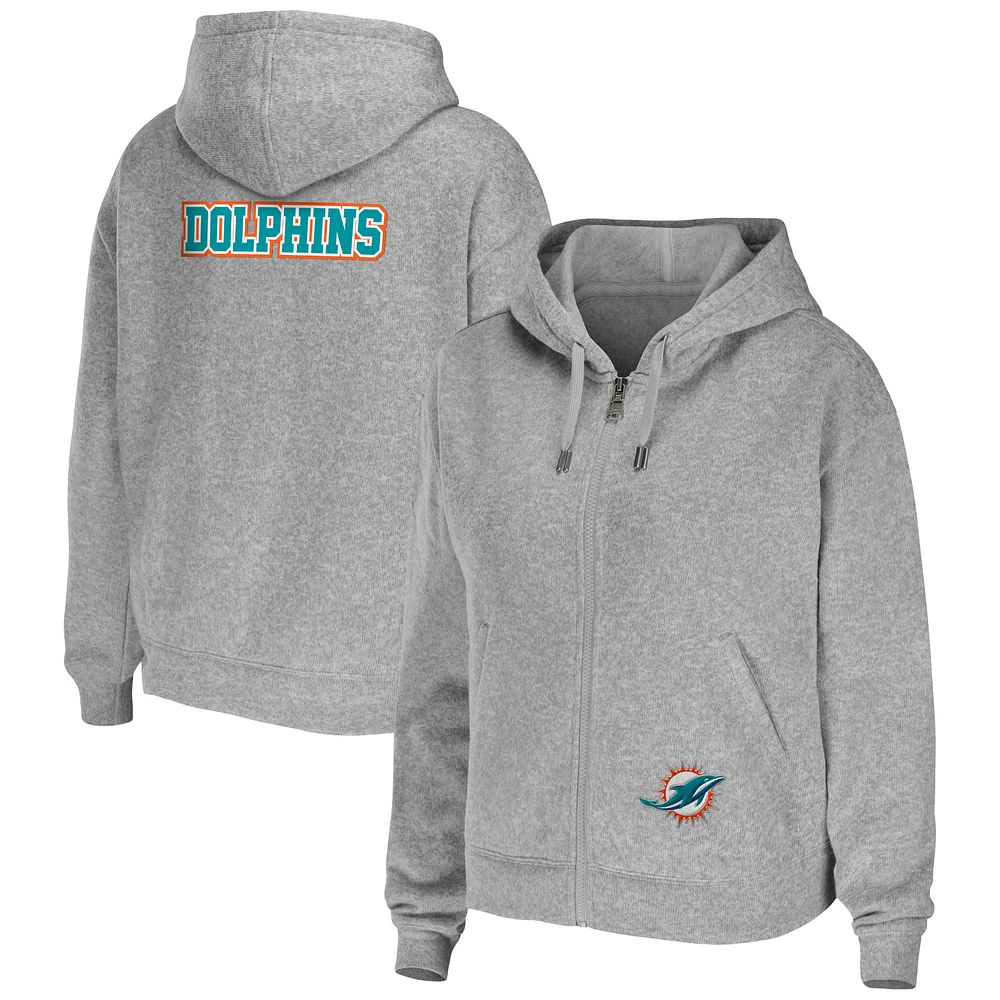 Women's WEAR by Erin Andrews Heathered Gray Miami Dolphins Team Full-Zip Hoodie