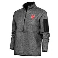 Women's Antigua Heather Black New York Mets Logo Fortune Quarter-Zip Pullover Jacket