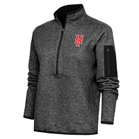 Women's Antigua Heather Black New York Mets Logo Fortune Quarter-Zip Pullover Jacket