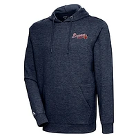 Men's Antigua Heather Navy Atlanta Braves Action Pullover Hoodie