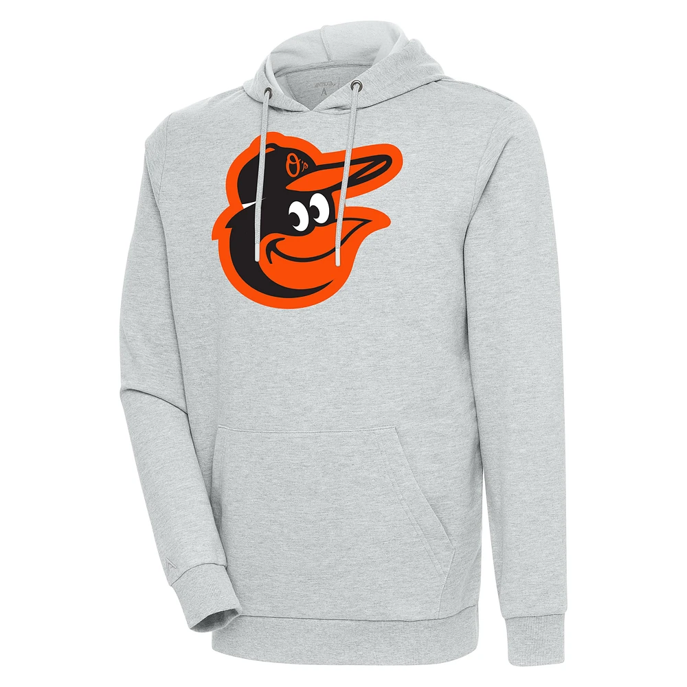 Men's Antigua Heather Gray Baltimore Orioles Action Pullover Hoodie