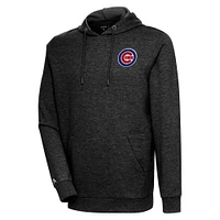 Men's Antigua Heather Black Chicago Cubs Action Pullover Hoodie