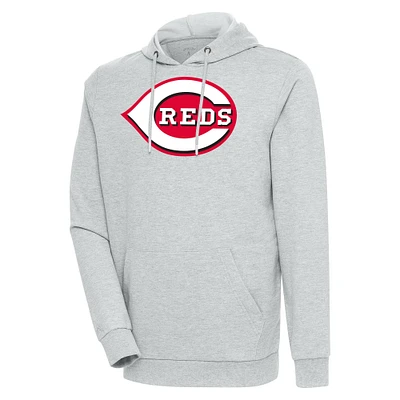 Men's Antigua Heather Gray Cincinnati Reds Action Pullover Hoodie