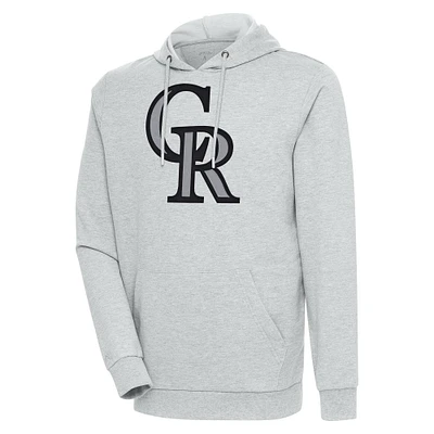 Men's Antigua Heather Gray Colorado Rockies Action Pullover Hoodie