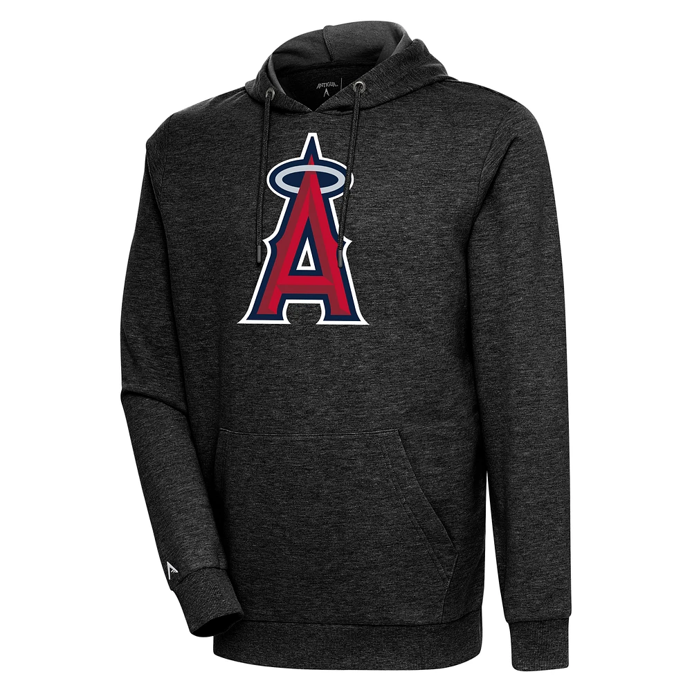 Men's Antigua Heather Black Los Angeles Angels Action Pullover Hoodie