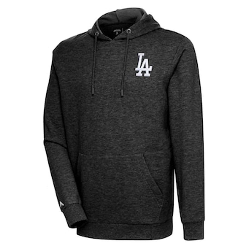 Men's Antigua Heather Black Los Angeles Dodgers Action Pullover Hoodie