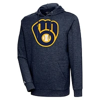 Men's Antigua Heather Navy Milwaukee Brewers Action Pullover Hoodie