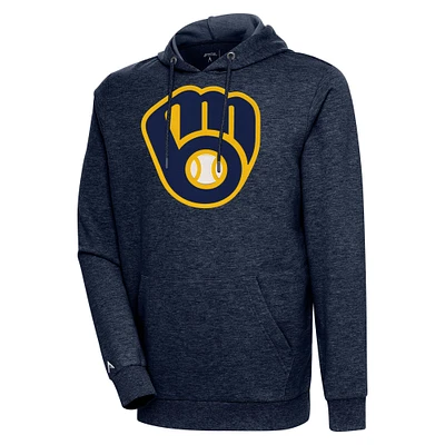 Men's Antigua Heather Navy Milwaukee Brewers Action Pullover Hoodie