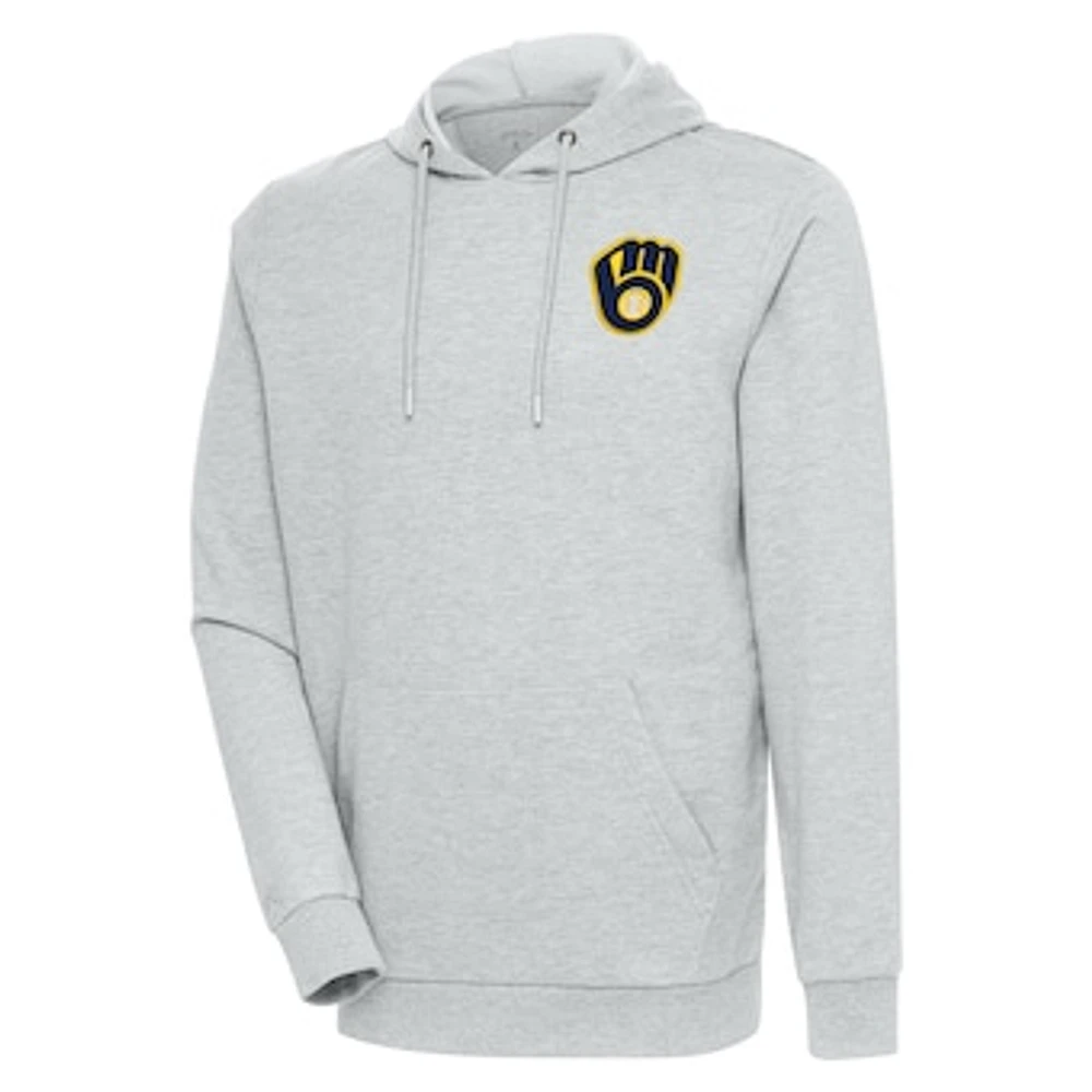 Men's Antigua Heather Milwaukee Brewers Action Pullover Hoodie