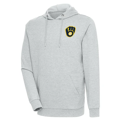 Men's Antigua Heather Milwaukee Brewers Action Pullover Hoodie