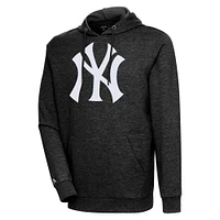 Men's Antigua Heather Black New York Yankees Action Pullover Hoodie