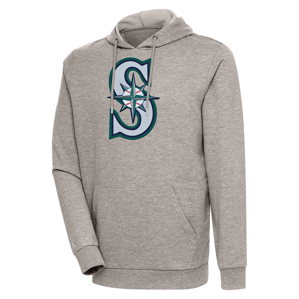 Men's Antigua Oatmeal Seattle Mariners Action Pullover Hoodie