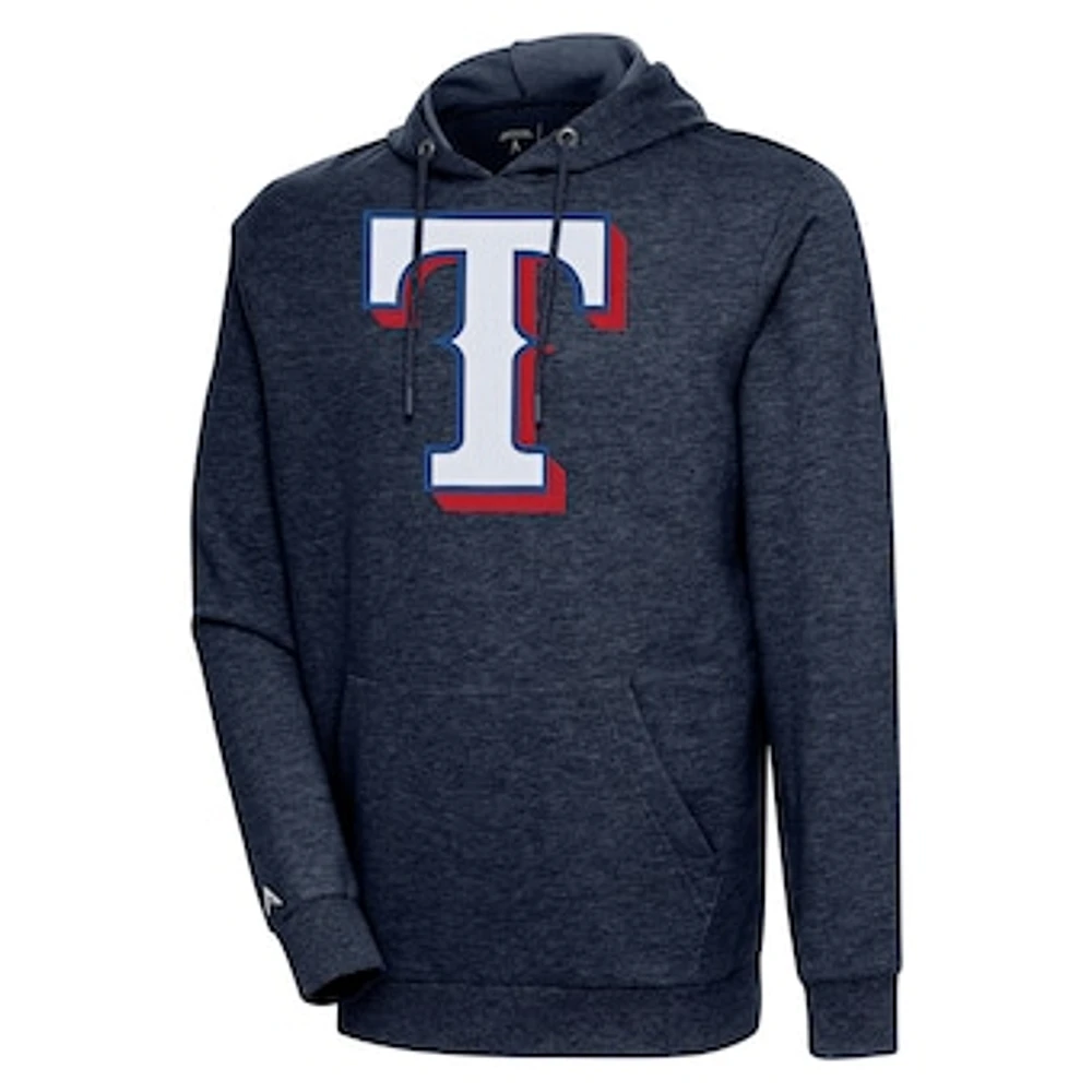 Men's Antigua Heather Navy Texas Rangers Action Pullover Hoodie